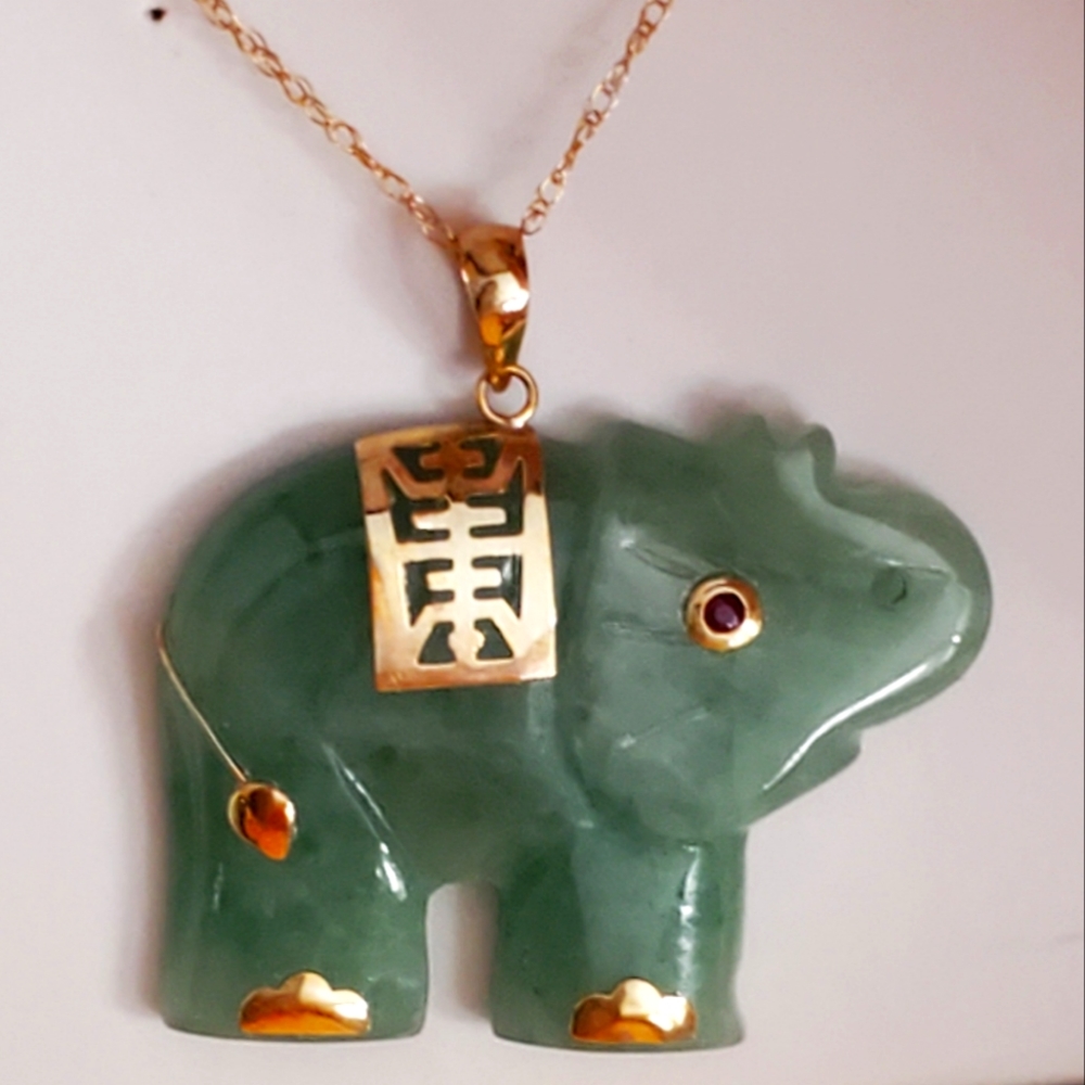 Jade Elephant Pendant Necklace